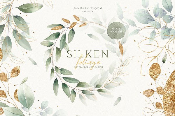 Download watercolor foliage & gold leaves