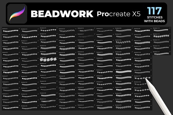 Download 117 BEADWORK brushes PROCREATE X5