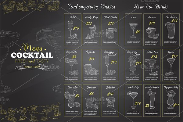 Download Drawing horisontal cocktail menu