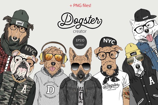 Download vector Hipster Dog portrait creator