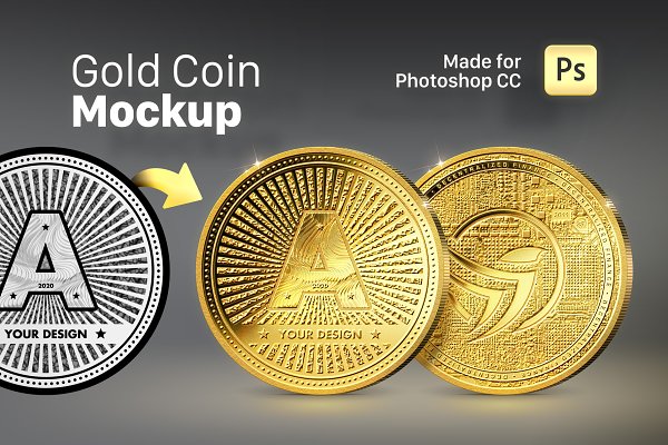 Download Gold Coin Mockup for Photoshop CC