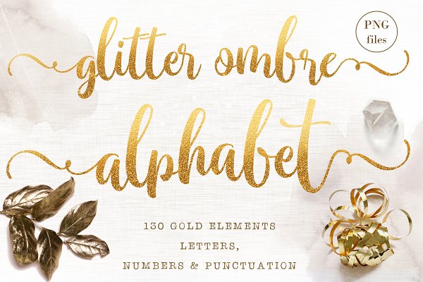 Download Gold glitter alphabet - 130 elements