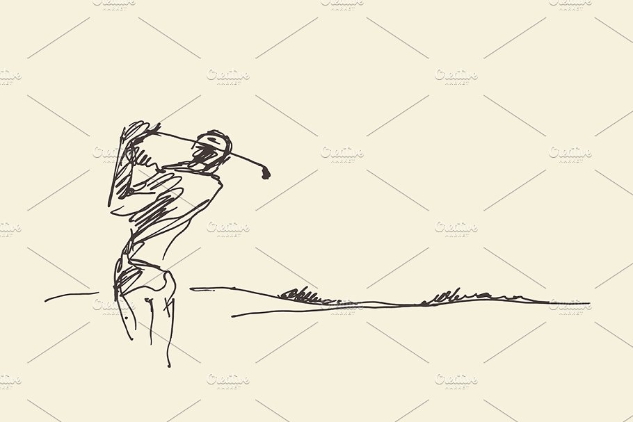 Download Sketch of a man hitting golf ball