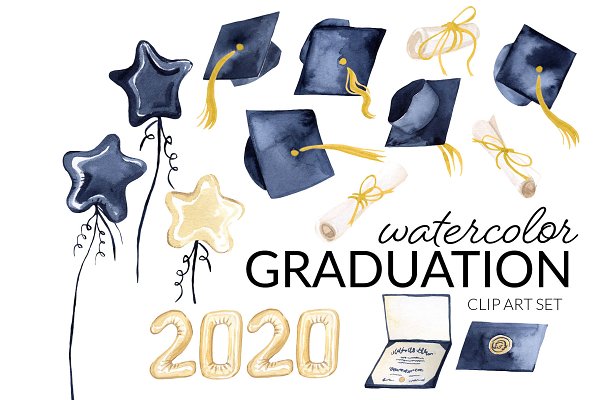 Download Watercolor Graduation Clipart