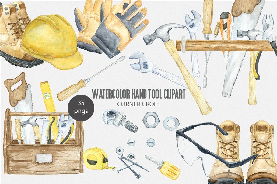 Download Watercolor Hand Tool Illustration