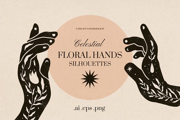 Download CELESTIAL FLORAL HANDS SILHOUETTES