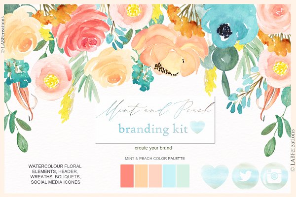 Download Mint blue & Peach Branding kit