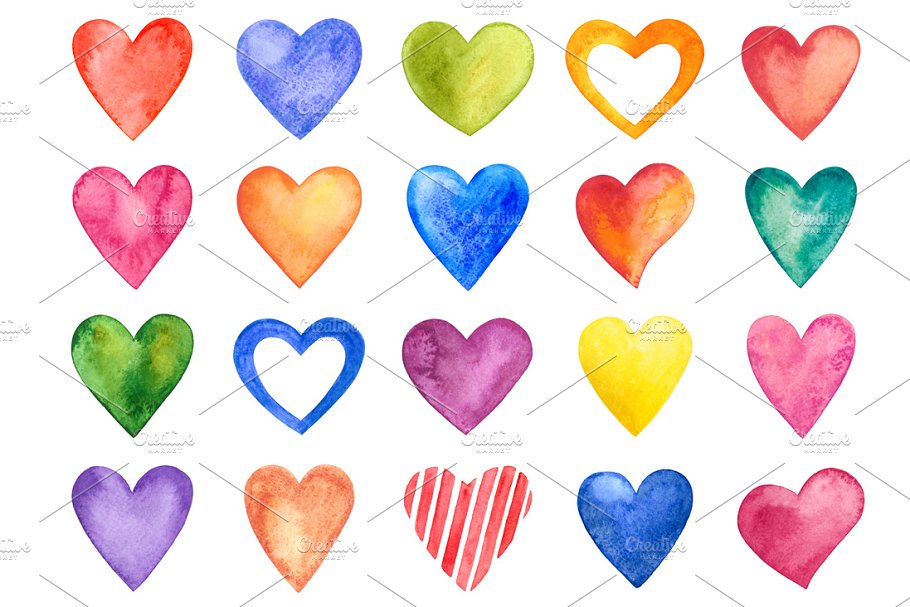 Download Watercolor Hearts (vector+raster)
