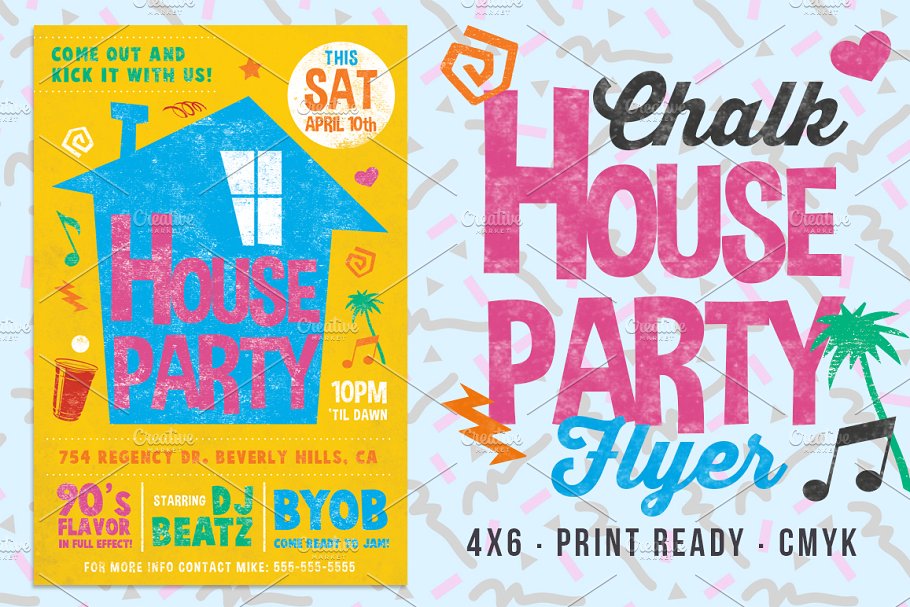 Download Chalk House Party 90's Retro Flyer