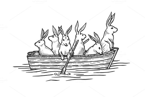 Download Hare animal in boat sketch engraving