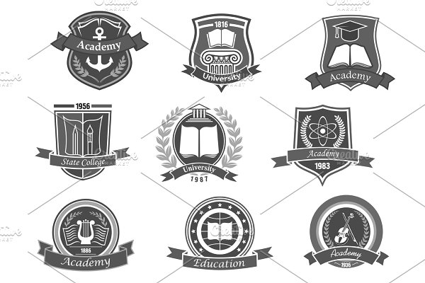 Download College or university vector icons or emblems set