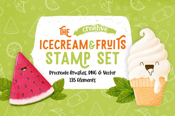 Download Procreate Icecream & Fruits Stamps
