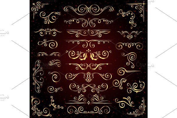 Download Victorian vector set of golden ornate page decor elements like banners