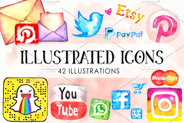 Download Watercolor Icons Set Social Media