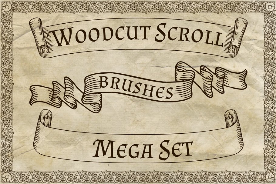 Download Woodcut Scroll Brushes Mega Set