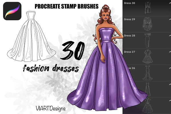 Download Fashion dresses stamps for Procreate