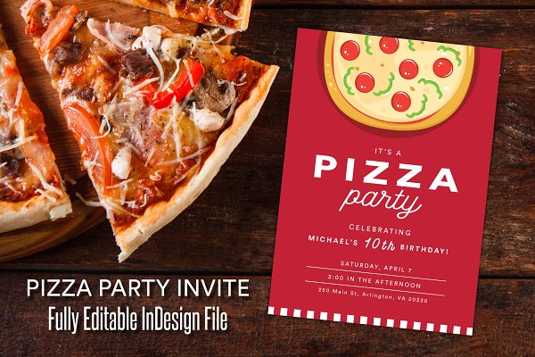Download Red Pizza Party Celebration Invite