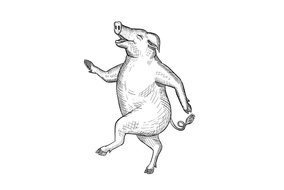 Download Happy Pig Dancing Drawing Retro