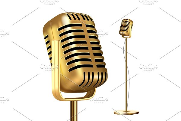 Download Retro Golden Microphone With Stand