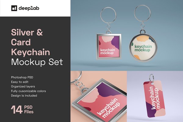 Download Silver & Card Keychain Mockup Set
