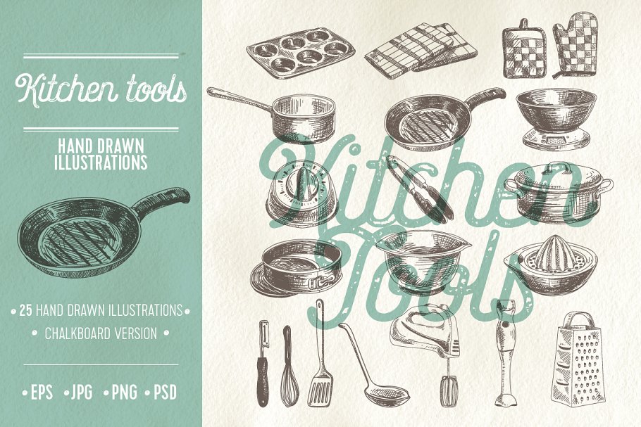 Download Kitchen tools sketch illustrations