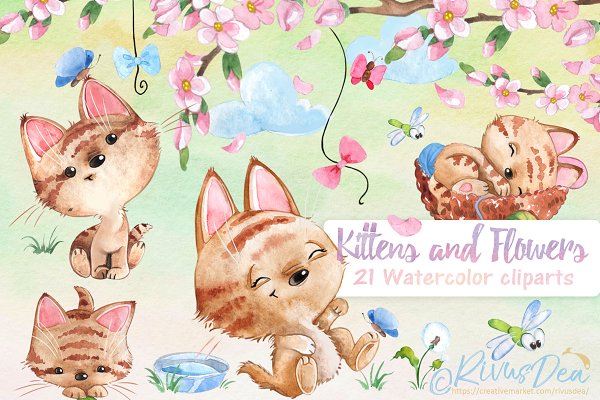 Download Spring Kittens watercolor set