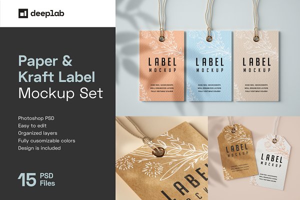 Download Paper & Kraft Label Tag Mockup Set