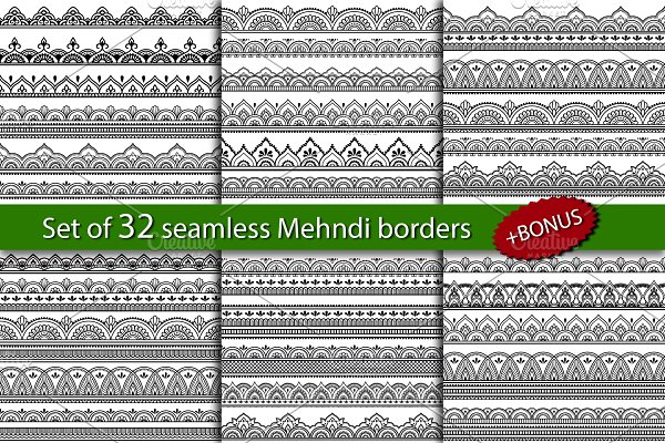 Download Set of 32 seamless Mehndi borders