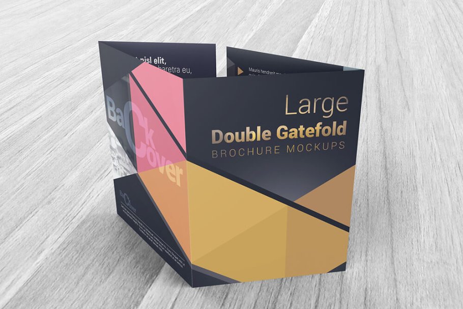 Download Double Gatefold Brochure Mockups