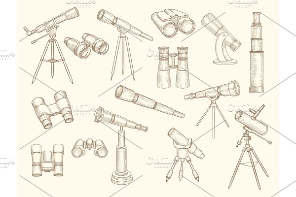 Download Telescope hand drawn. Retro gadgets
