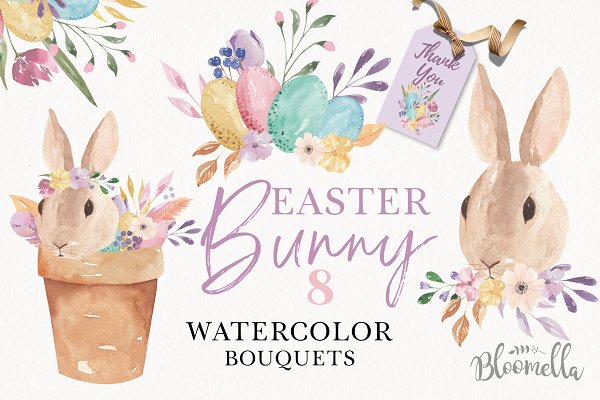 Download Easter Bunny Pastel Eggs Clipart Kit