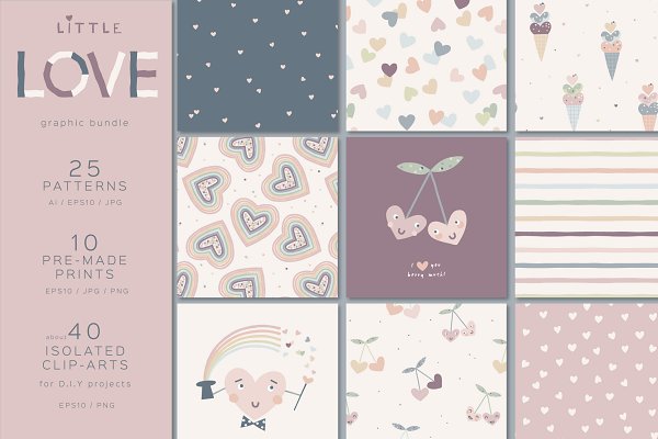 Download Little Love clipart & pattern set