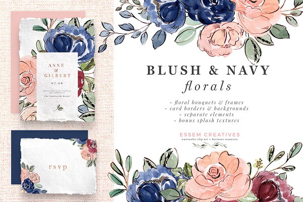 Download Blush and Navy Watercolor Flowers