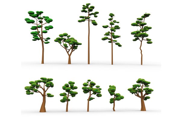 Download 10 Low Poly Cartoon Tree