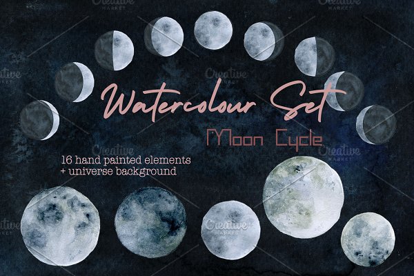 Download Watercolor Set Moon Phases