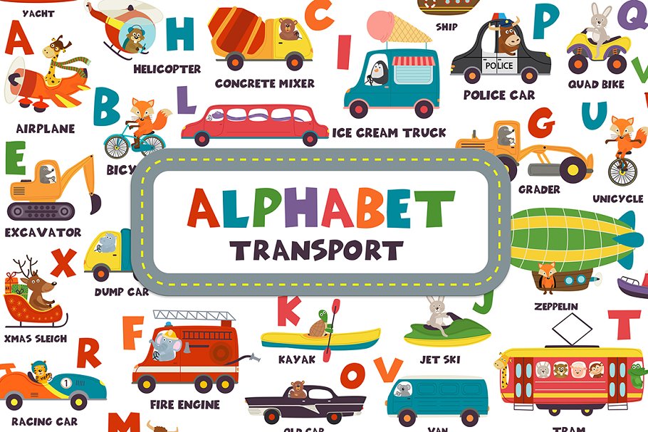 Download alphabet with transport and animals
