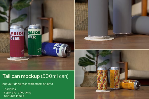 Download 3 Can Beer mockup (500ml/473ml can)