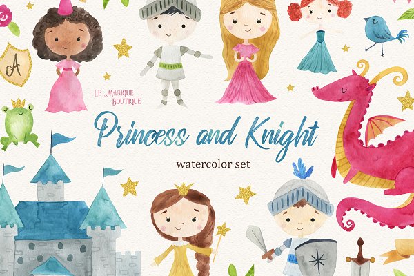 Download Princess & Knight Watercolor Clipart