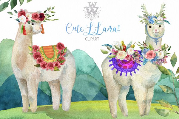 Download Cute watercolor llama alpaca clipart