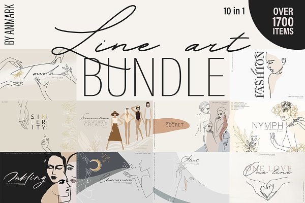 Download BUNDLE 10 in 1. Female line art