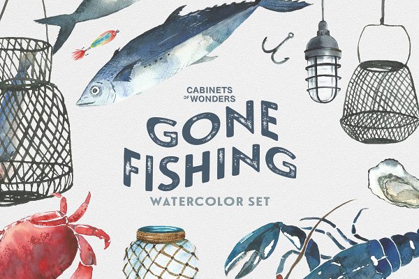 Download Gone Fishing Watercolor Clipart Set