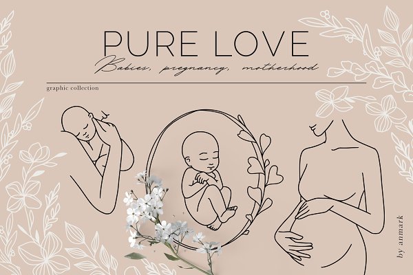 Download Pure Love. Mom & baby line art