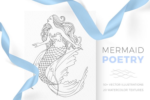Download Mermaid Poetry. Lineart & Watercolor