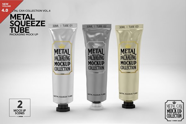 Download Metal Squeeze Tubes Packaging Mockup