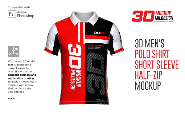 Download 3D Mockup: Men's Zip Polo Shirts SS
