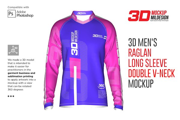 Download 3D Double V-Neck Raglan Jersey LS