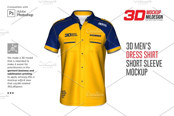 Download 3D Mens Dress Shirt SS Mockup