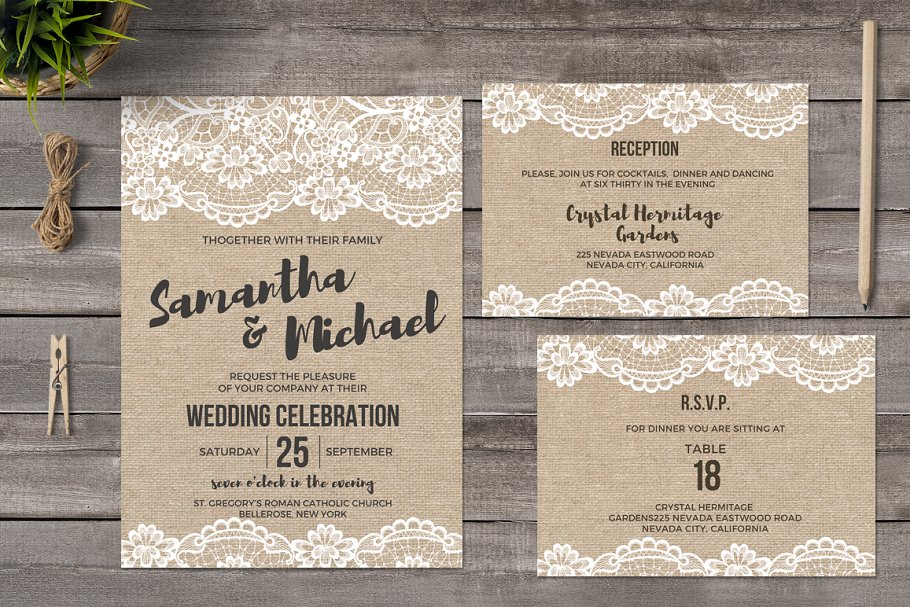 Download Burlap and Lace Wedding Invitations
