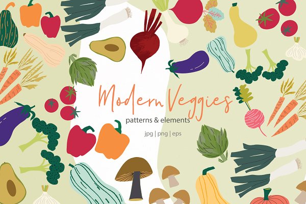 Download Modern Veggies Patterns & Elements