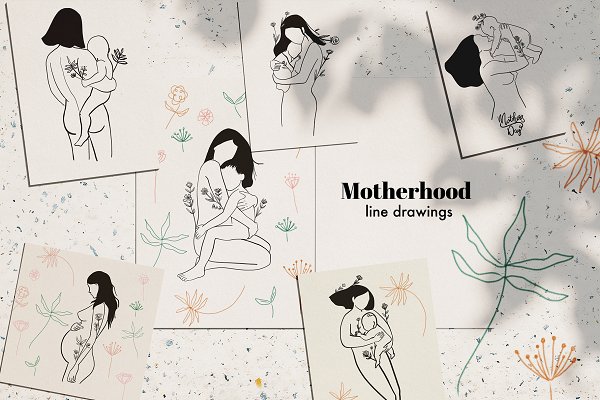 Download Motherhood line drawing bundle